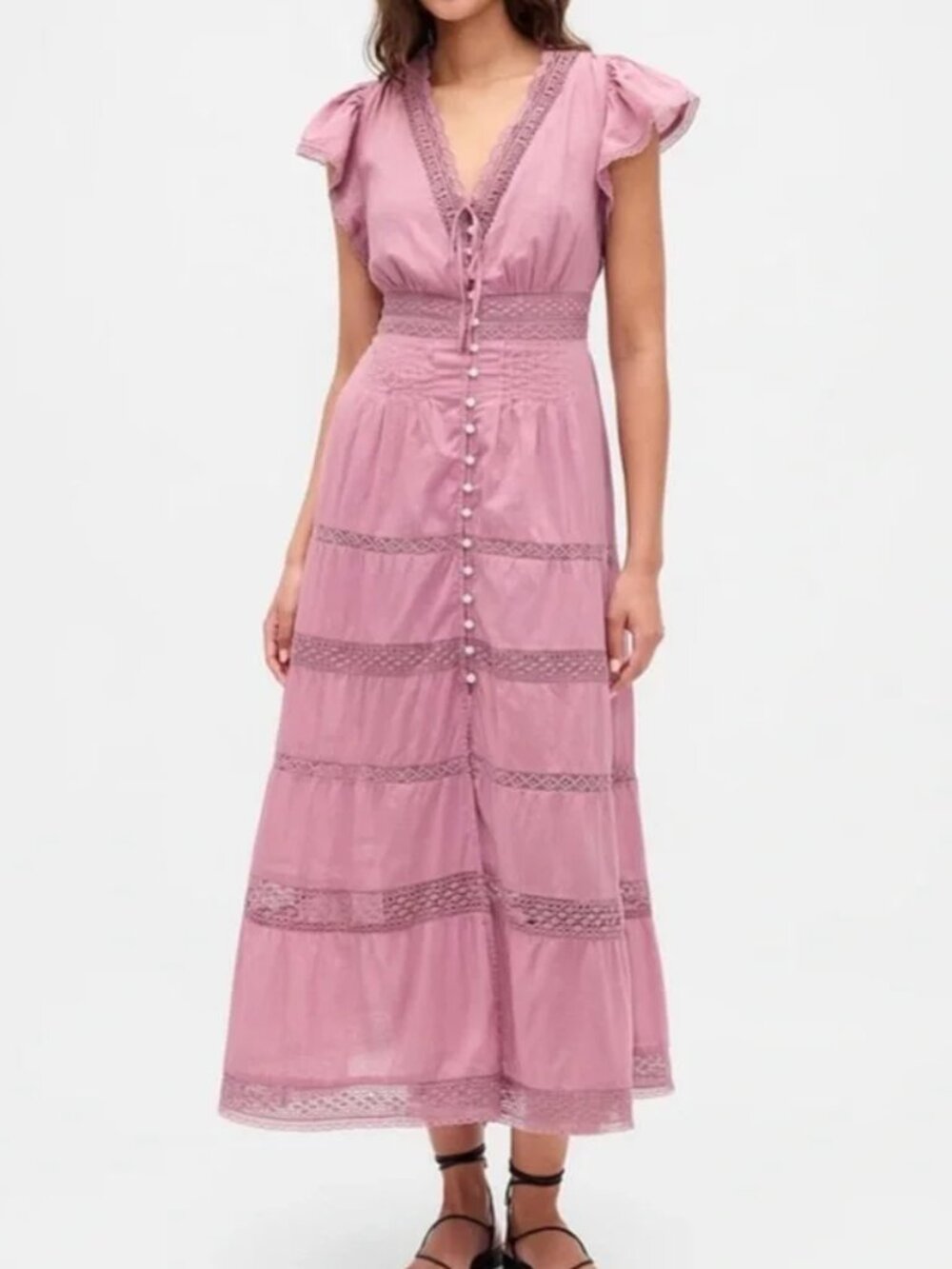 NEW GAP Lace Trim Midi Dress Small Pink